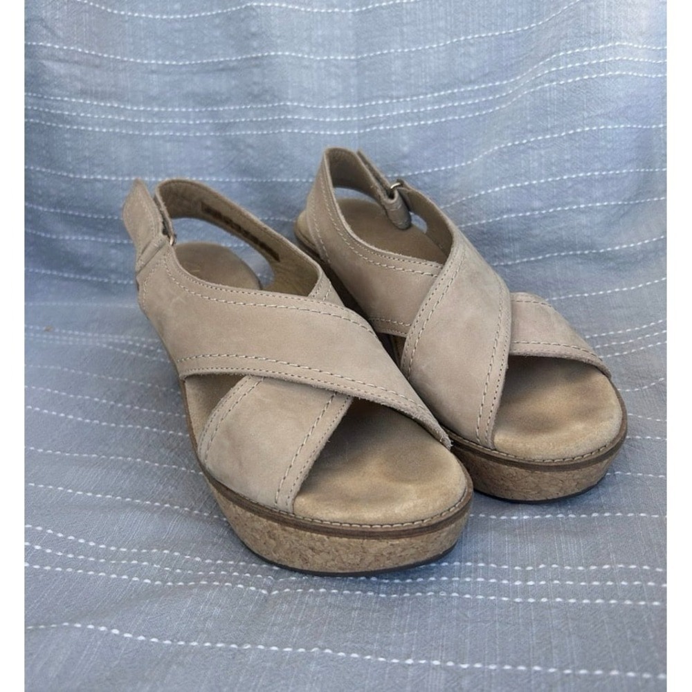 Clarks Women's Annadel Eirwyn Cork Wedge Sandal Size 9.5 Sand Beige Open Toe